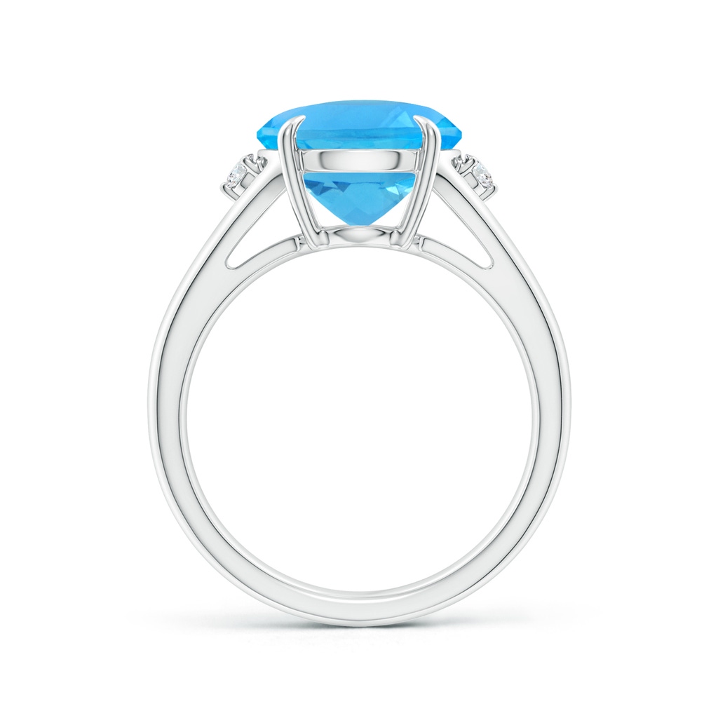 12x10mm AAA Oval Swiss Blue Topaz Ring with Diamond Accents in White Gold - side 1