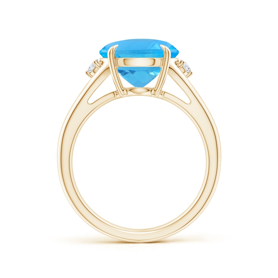 12x10mm AAA Oval Swiss Blue Topaz Ring with Diamond Accents in Yellow Gold side 1