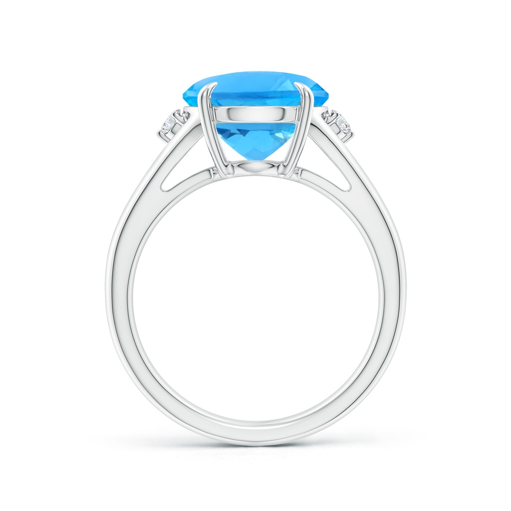 12x10mm AAAA Oval Swiss Blue Topaz Ring with Diamond Accents in P950 Platinum - side 1