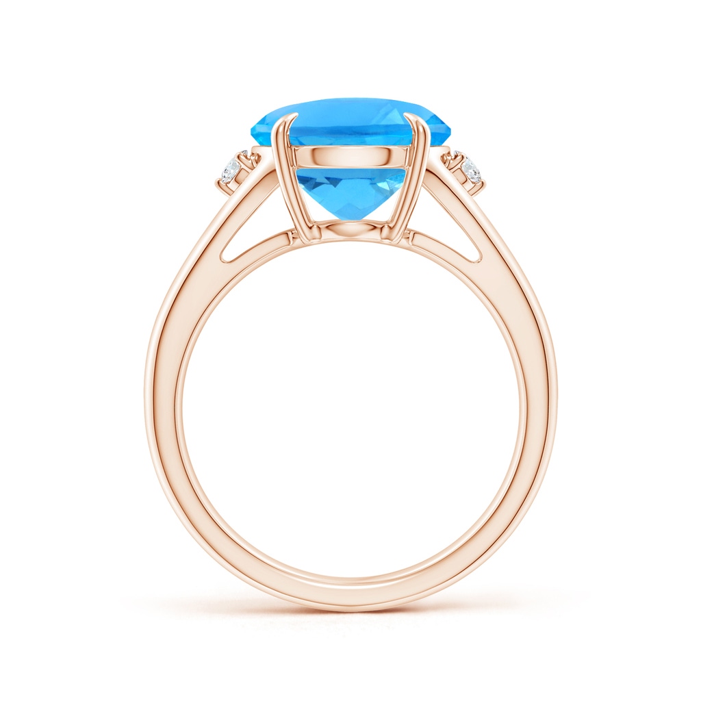 12x10mm AAAA Oval Swiss Blue Topaz Ring with Diamond Accents in Rose Gold - side 1
