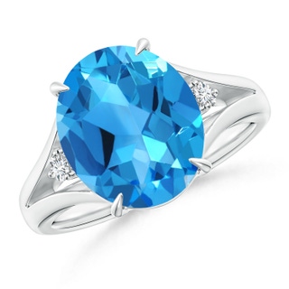 12x10mm AAAA Oval Swiss Blue Topaz Ring with Diamond Accents in White Gold