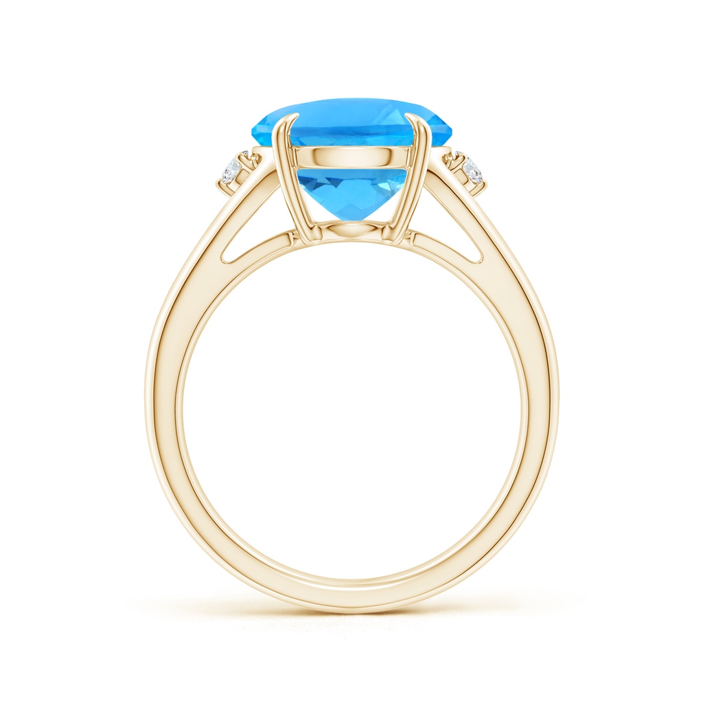 12x10mm AAAA Oval Swiss Blue Topaz Ring with Diamond Accents in Yellow Gold - side 1