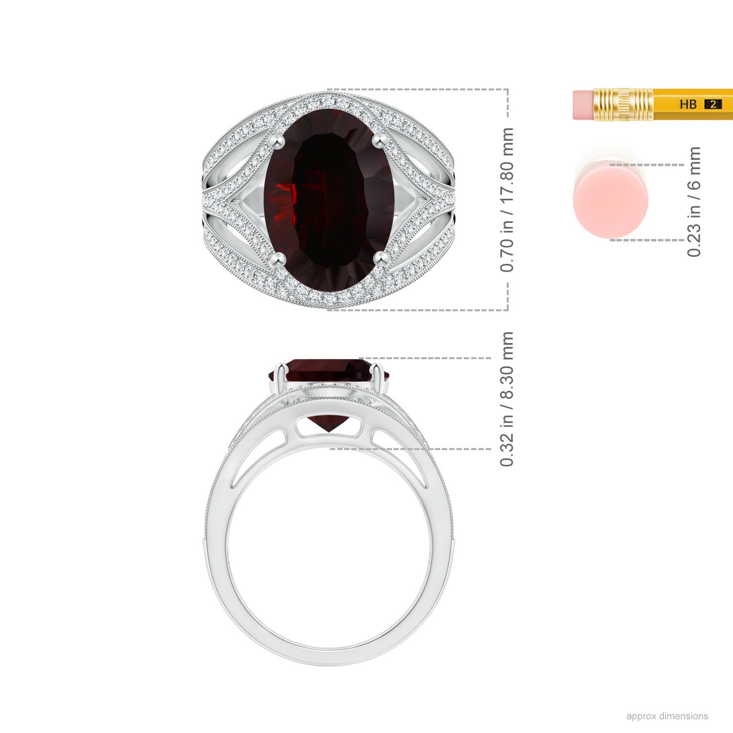 14.08x10.09x5.79mm AAA GIA Certified Oval Garnet Ornate Shank Cocktail Ring in 18CT White Gold - ruler