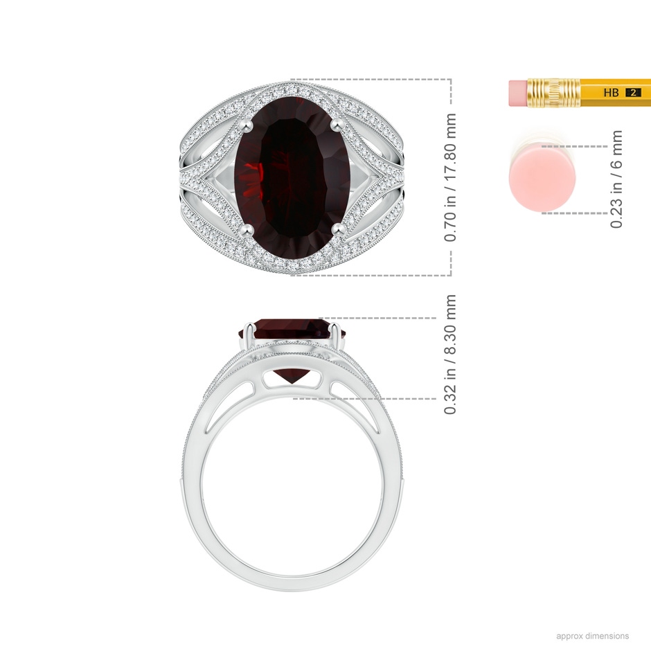 14.08x10.09x5.79mm AAA GIA Certified Oval Garnet Ornate Shank Cocktail Ring in 18K White Gold ruler