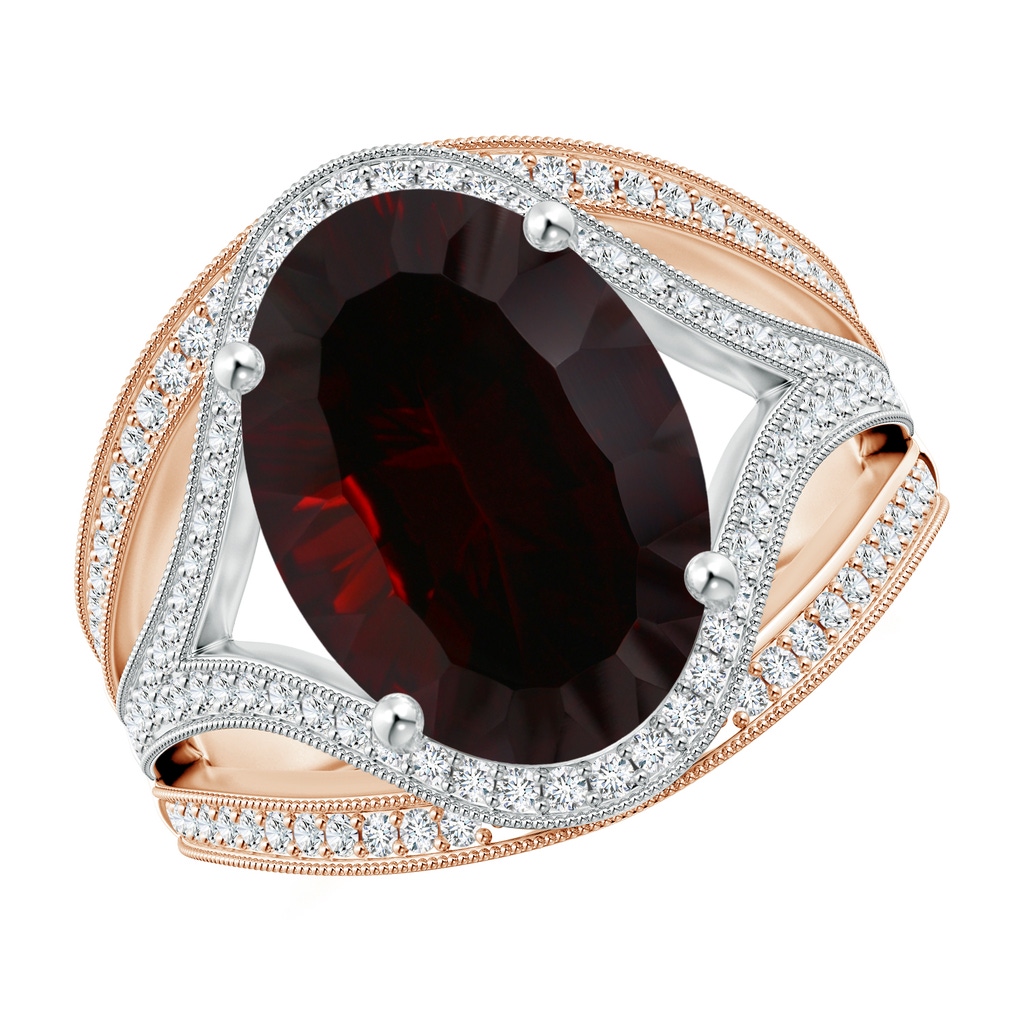 14.08x10.09x5.79mm AAA GIA Certified Oval Garnet Ornate Shank Cocktail Ring in Rose Gold White Gold