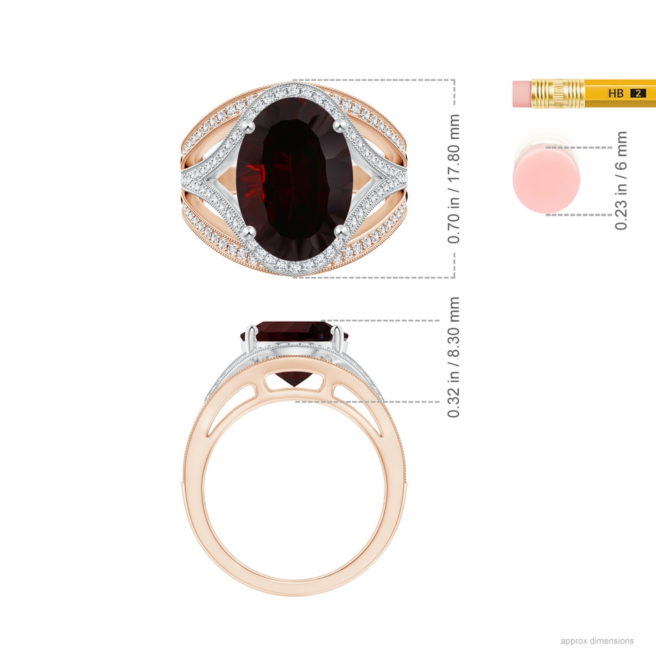 14.08x10.09x5.79mm AAA GIA Certified Oval Garnet Ornate Shank Cocktail Ring in Rose Gold White Gold ruler