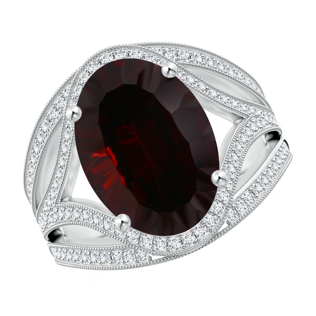 14.08x10.09x5.79mm AAA GIA Certified Oval Garnet Ornate Shank Cocktail Ring in White Gold