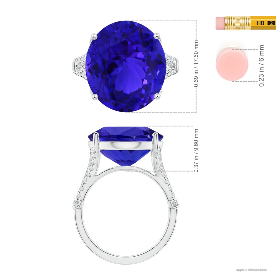 17.67x14.95x9.87mm AAAA Prong-Set GIA Certified Tanzanite Split Shank Ring in 18K White Gold ruler