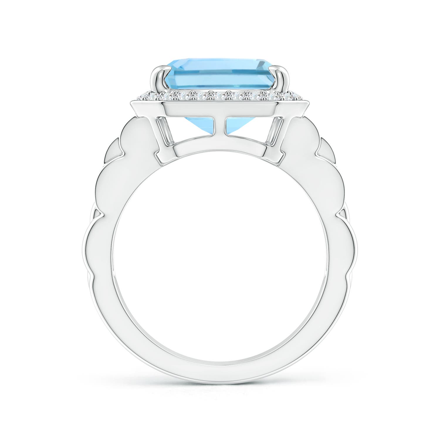 13.16x11.11x7.42mm AAAA GIA Certified Emerald Cut Aquamarine Brick Pattern Halo Ring in 18K White Gold