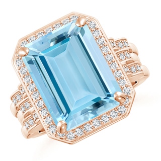 13.16x11.11x7.42mm AAAA GIA Certified Emerald Cut Aquamarine Brick Pattern Halo Ring in 9K Rose Gold