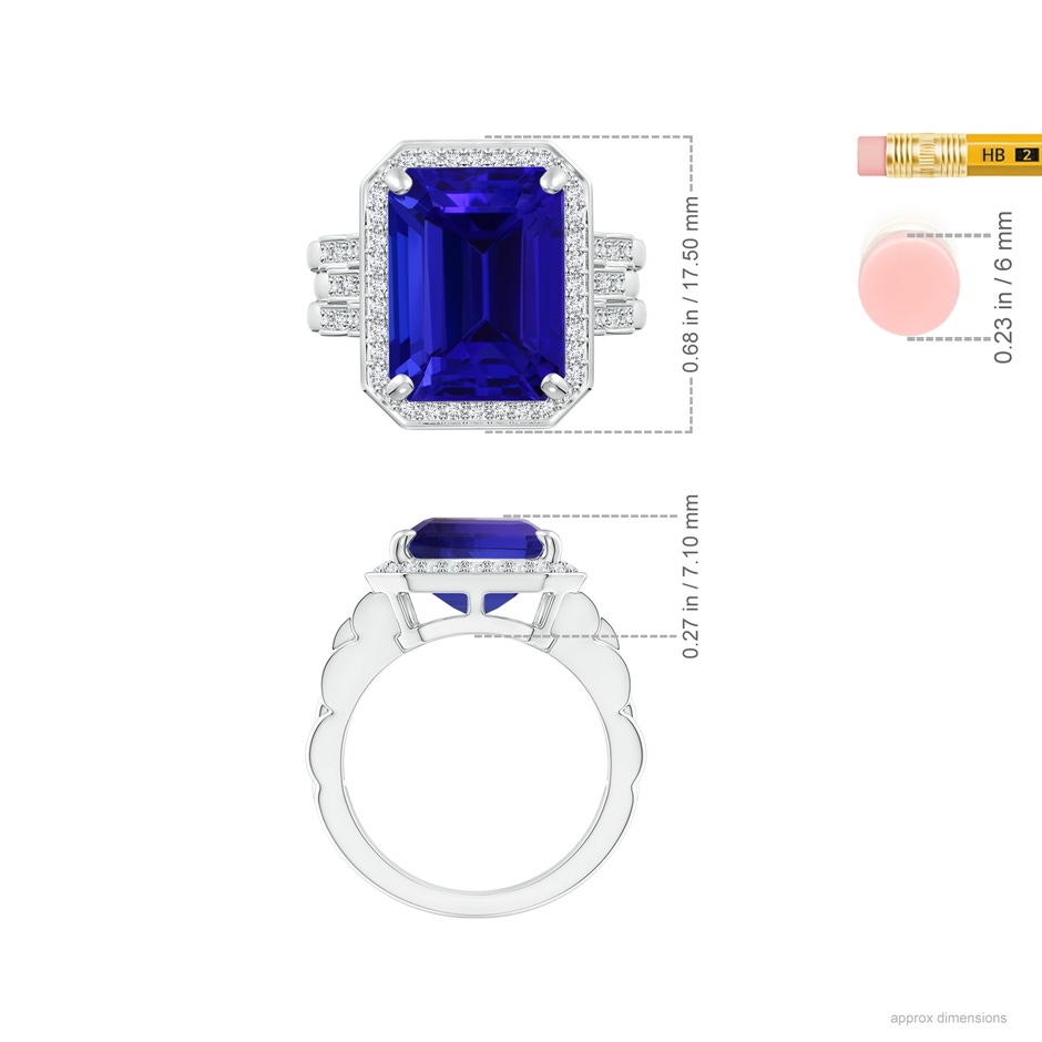 13.4x11.90mm AAAA GIA Certified Emerald Cut Tanzanite Brick Pattern Halo Ring  in 18K White Gold Ruler