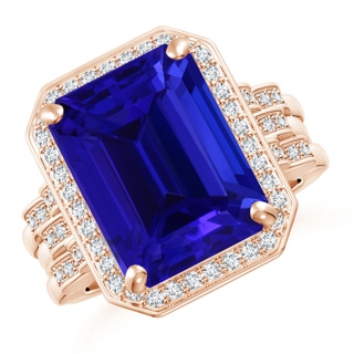 13.4x11.90mm AAAA GIA Certified Emerald Cut Tanzanite Brick Pattern Halo Ring  in 9K Rose Gold