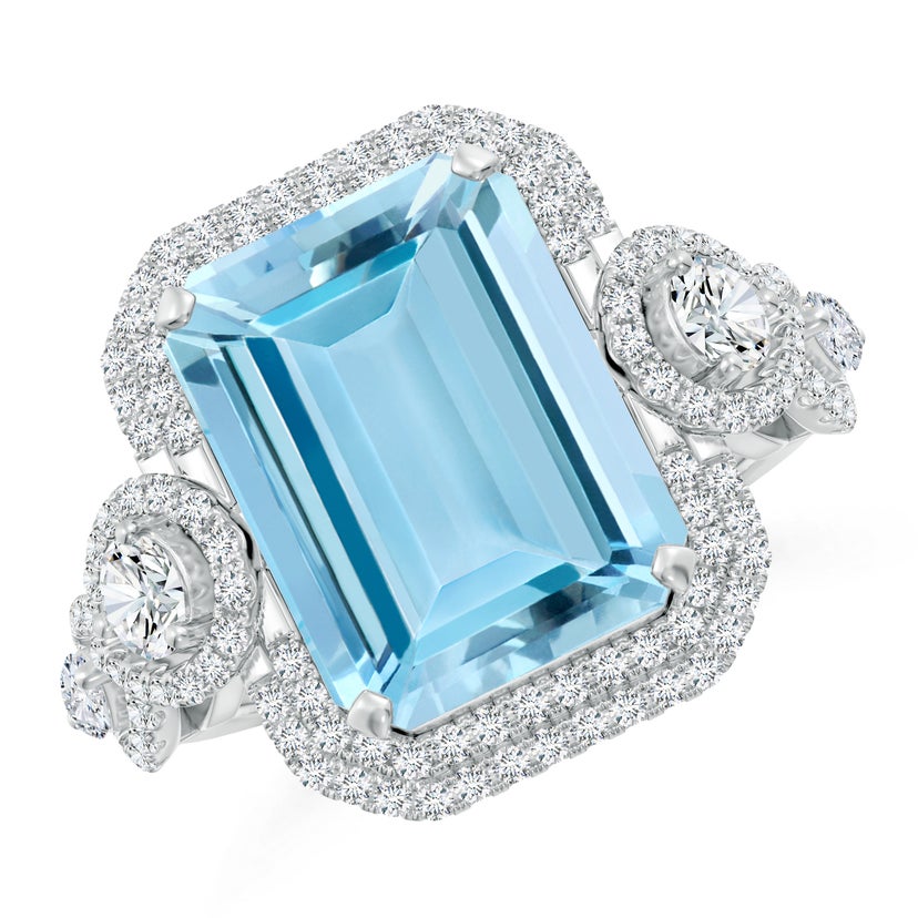 GIA Certified Aquamarine Ring with Round Marquise Diamonds