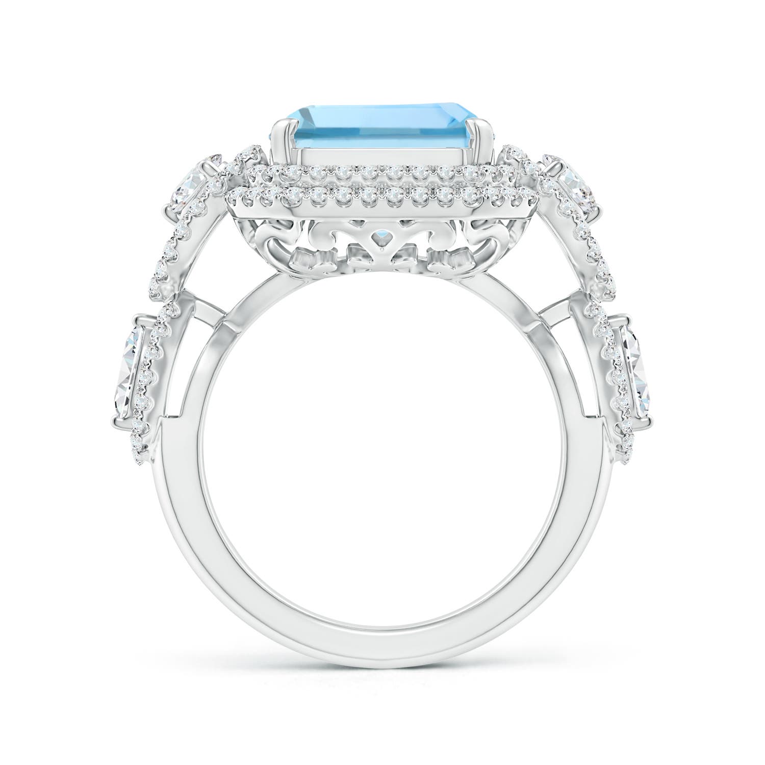 13.16x11.11x7.42mm AAAA GIA Certified Aquamarine Ring with Round & Marquise Diamonds in 18K White Gold - side 2