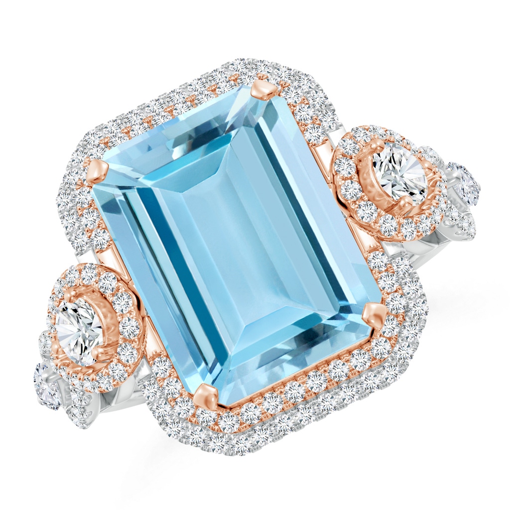 13.16x11.11x7.42mm AAAA GIA Certified Aquamarine Ring with Round & Marquise Diamonds in White Gold Rose Gold