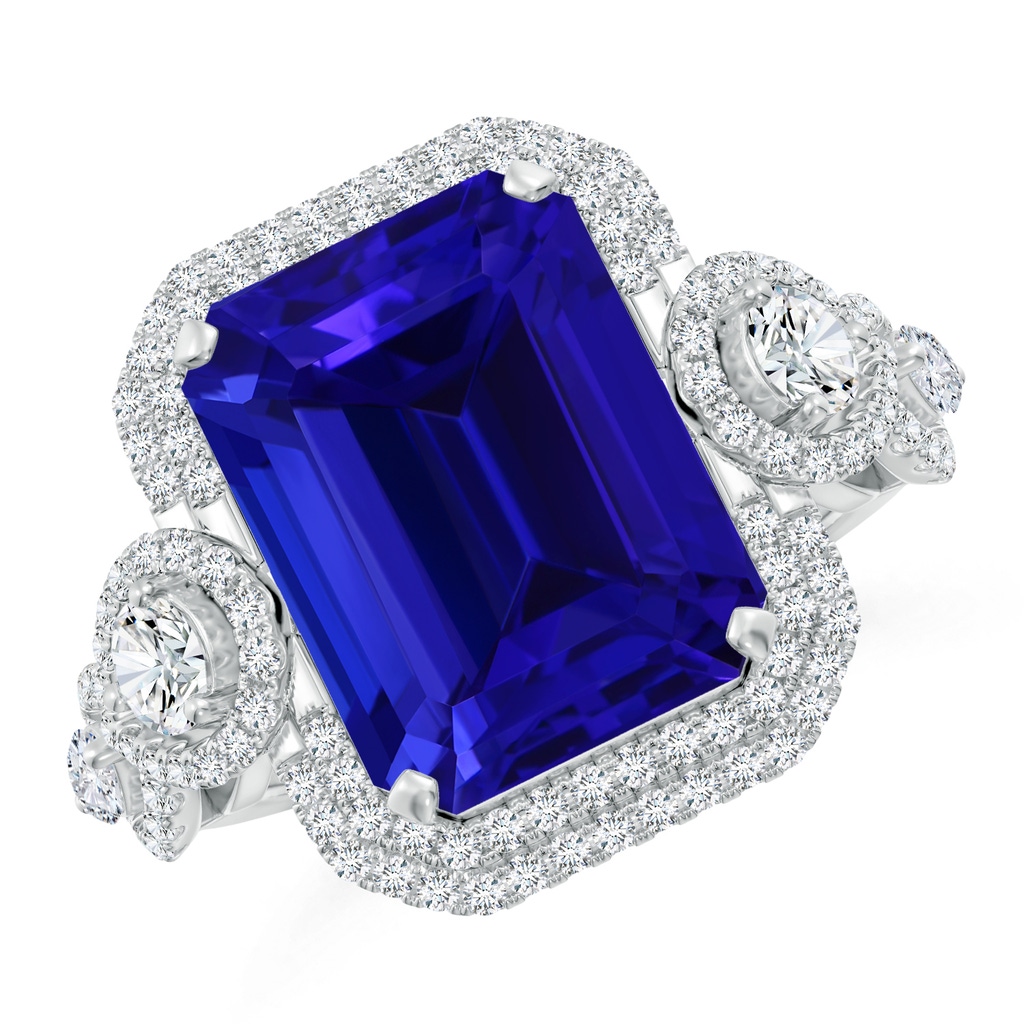 13.4x11.90mm AAAA GIA Certified Tanzanite Ring with Round & Marquise Diamonds in 18K White Gold