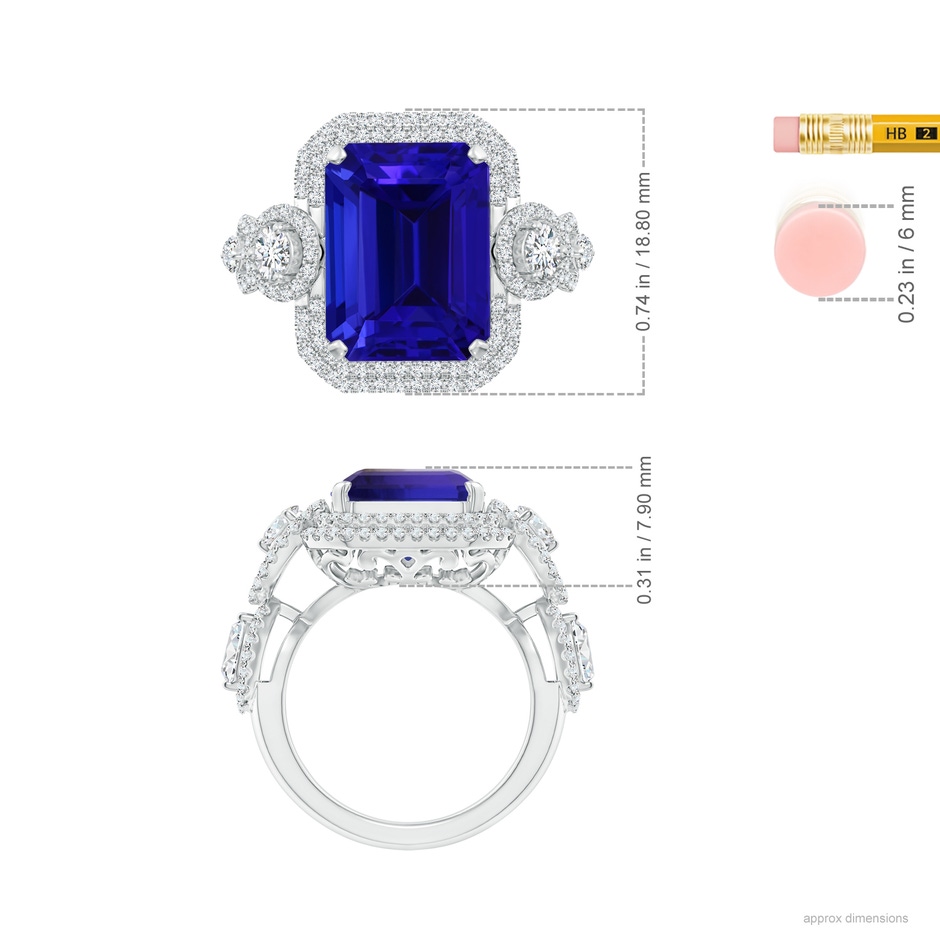 13.4x11.90mm AAAA GIA Certified Tanzanite Ring with Round & Marquise Diamonds in 18K White Gold Ruler