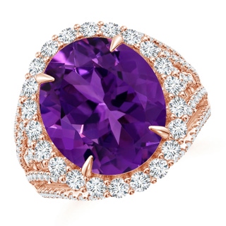 14.00x9.98x7.47mm AAA GIA Certified Oval Amethyst Halo Ring with V-Shaped Shank in 18K Rose Gold