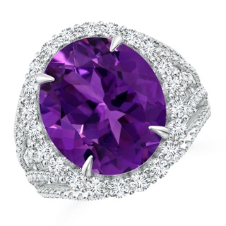 14.00x9.98x7.47mm AAA GIA Certified Oval Amethyst Halo Ring with V-Shaped Shank in 18K White Gold