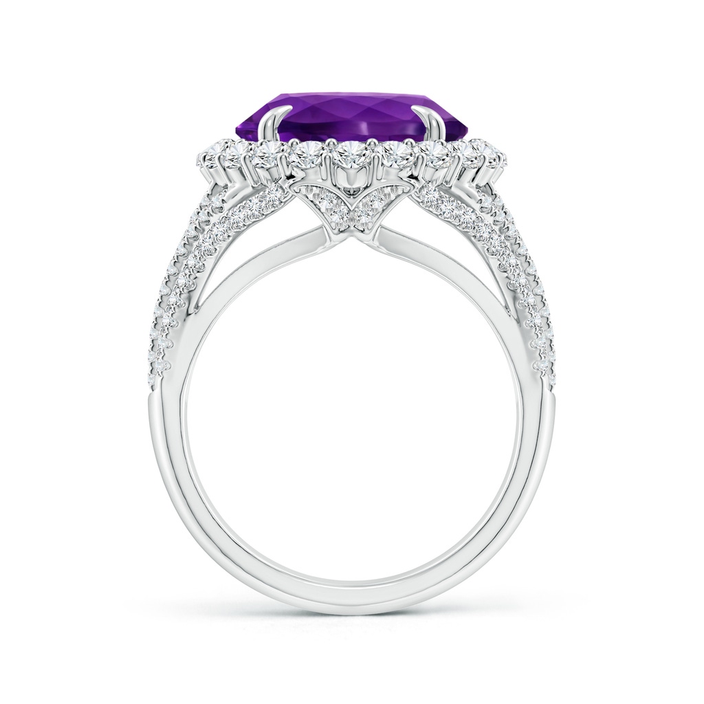 14.00x9.98x7.47mm AAA GIA Certified Oval Amethyst Halo Ring with V-Shaped Shank in 18K White Gold - side 199