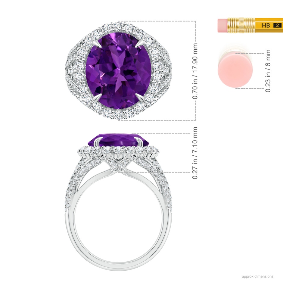 14.00x9.98x7.47mm AAA GIA Certified Oval Amethyst Halo Ring with V-Shaped Shank in 18K White Gold ruler