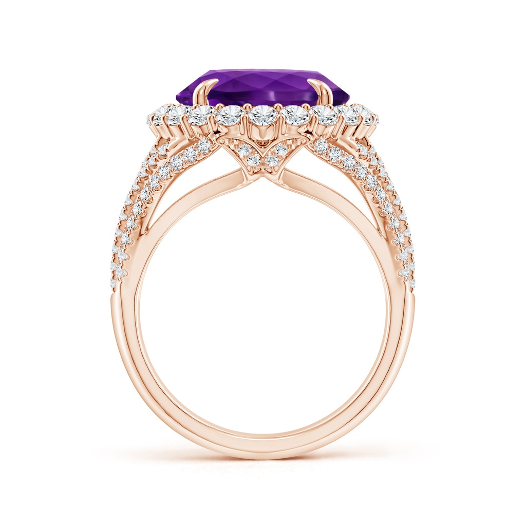 14.00x9.98x7.47mm AAA GIA Certified Oval Amethyst Halo Ring with V-Shaped Shank in Rose Gold - side 199
