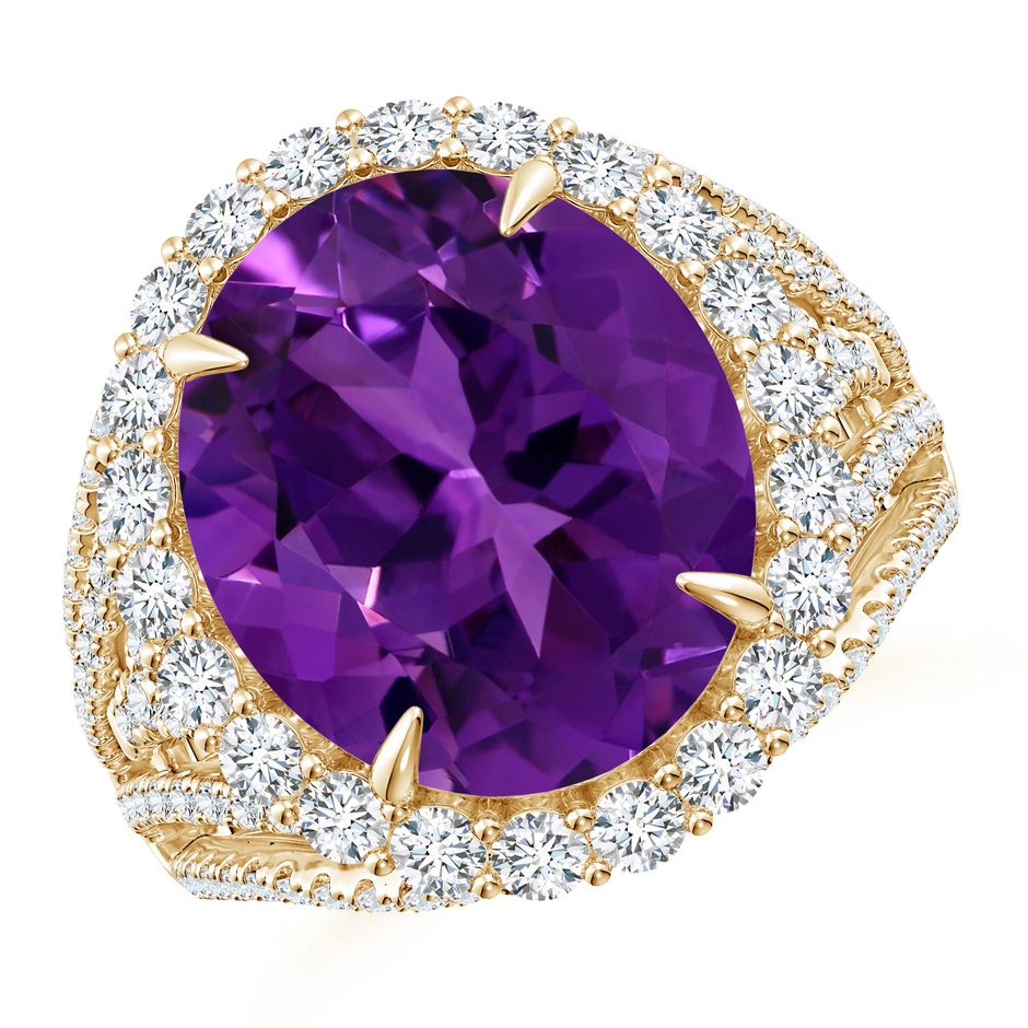 14.00x9.98x7.47mm AAA GIA Certified Oval Amethyst Halo Ring with V-Shaped Shank in Yellow Gold 