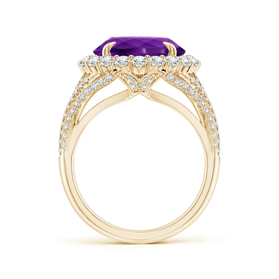 14.00x9.98x7.47mm AAA GIA Certified Oval Amethyst Halo Ring with V-Shaped Shank in Yellow Gold side 199
