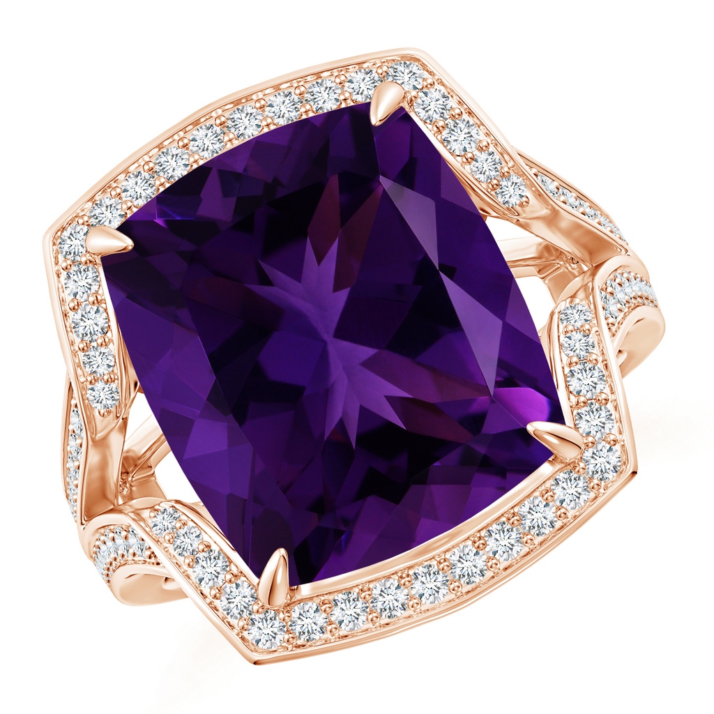 14.13x12.06x8.35mm AAA GIA Certified Amethyst Split Shank Ring with Infinity Motif in Rose Gold