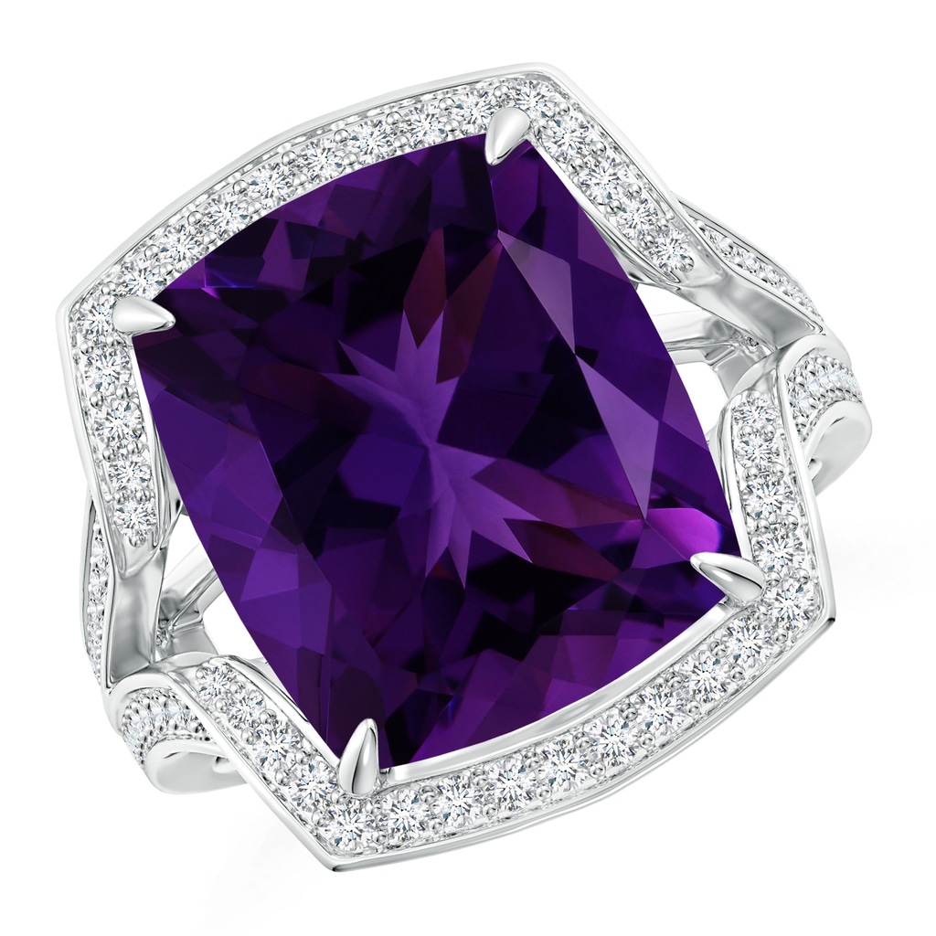 14.13x12.06x8.35mm AAA GIA Certified Amethyst Split Shank Ring with Infinity Motif in White Gold