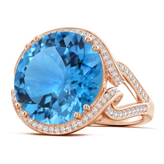 16.99-17.07x9.72mm AAAA GIA Certified Swiss Blue Topaz Interlocked Shank Halo Ring - 19.82 CT TW in 10K Rose Gold