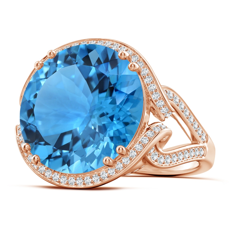 16.99-17.07x9.72mm AAAA GIA Certified Swiss Blue Topaz Interlocked Shank Halo Ring - 19.82 CT TW in Rose Gold 