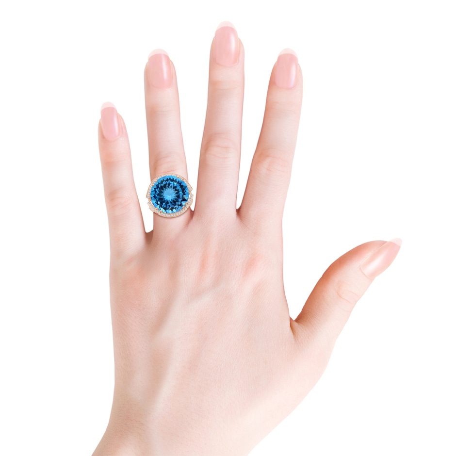 16.99-17.07x9.72mm AAAA GIA Certified Swiss Blue Topaz Interlocked Shank Halo Ring - 19.82 CT TW in Rose Gold product image