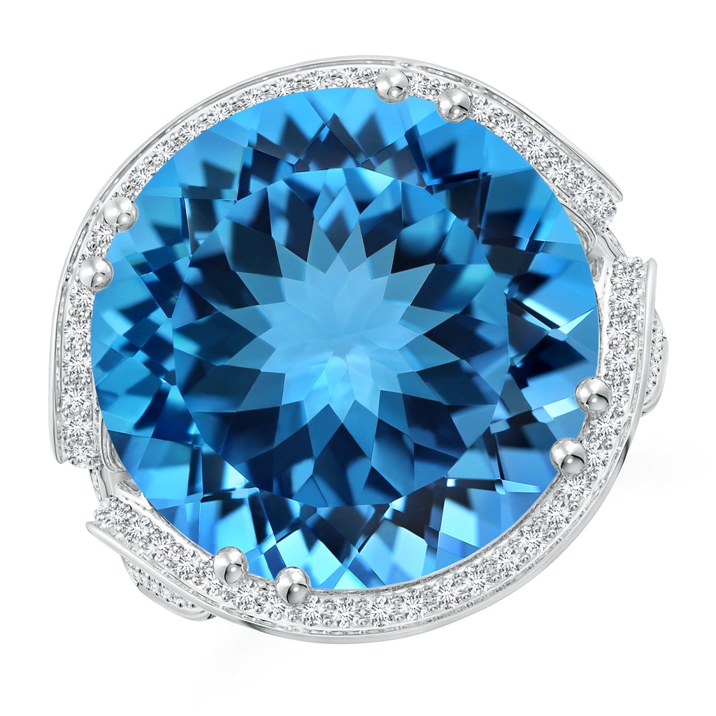 16.99-17.07x9.72mm AAAA GIA Certified Swiss Blue Topaz Interlocked Shank Halo Ring - 19.82 CT TW in White Gold Product Image
