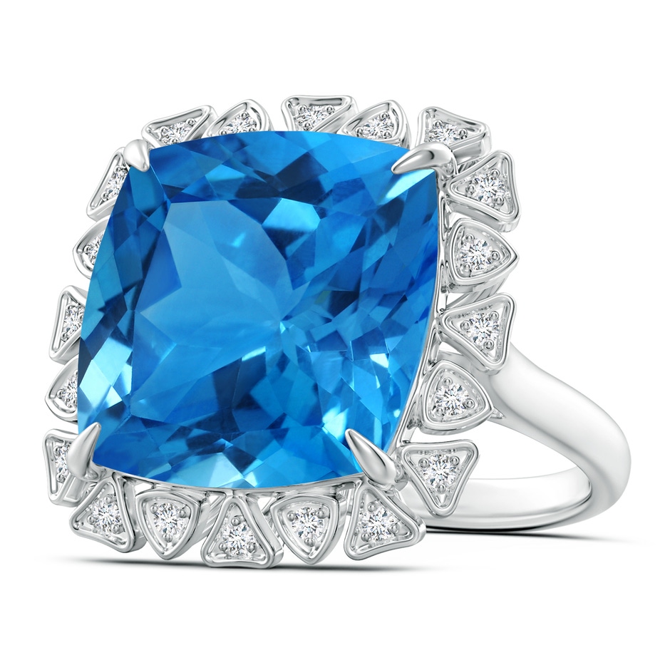 16.05x16.02x10.74mm AAAA GIA Certified Cushion Swiss Blue Topaz Ring with Triangular Motif Halo in 18K White Gold Side 199