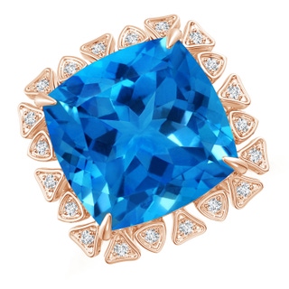 16.05x16.02x10.74mm AAAA GIA Certified Cushion Swiss Blue Topaz Ring with Triangular Motif Halo in Rose Gold