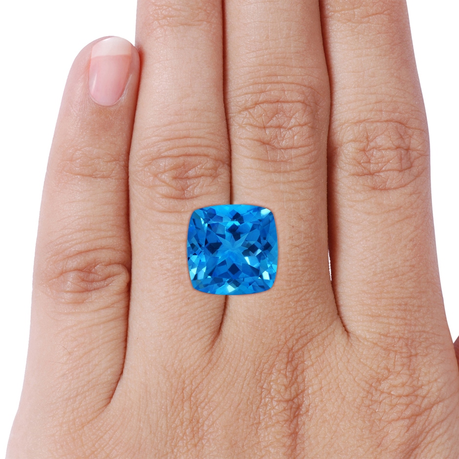 16.05x16.02x10.74mm AAAA GIA Certified Cushion Swiss Blue Topaz Ring with Triangular Motif Halo in White Gold Side 899