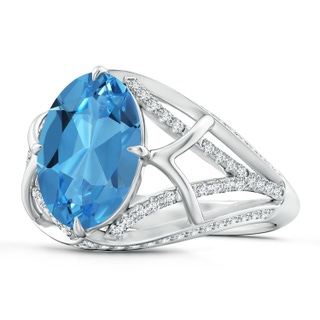 11.99x7.92x4.98mm AAAA GIA Certified Classic Oval Swiss Blue Topaz Split Shank Ring in 18K White Gold