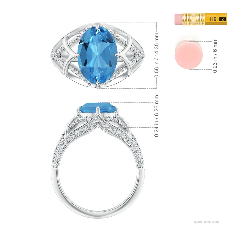 11.99x7.92x4.98mm AAAA GIA Certified Classic Oval Swiss Blue Topaz Split Shank Ring in White Gold ruler