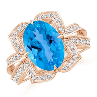 11.89x8.05x5.48mm AAAA GIA Certified Oval Swiss Blue Topaz Floral Cocktail Ring in Rose Gold