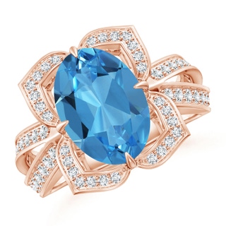 11.99x7.92x4.98mm AAAA GIA Certified Oval Swiss Blue Topaz Floral Cocktail Ring in 18K Rose Gold