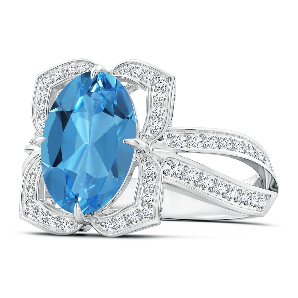 11.99x7.92x4.98mm AAAA GIA Certified Oval Swiss Blue Topaz Floral Cocktail Ring in White Gold - side 199