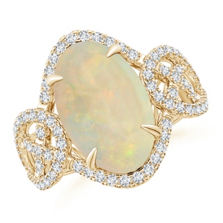 14.05x10.00x4.30mm AAA GIA Certified Claw-Set Oval Opal Criss-Cross Shank Ring in 10K Yellow Gold