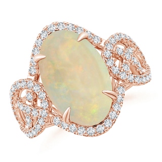 14.05x10.00x4.30mm AAA GIA Certified Claw-Set Oval Opal Criss-Cross Shank Ring in 18K Rose Gold