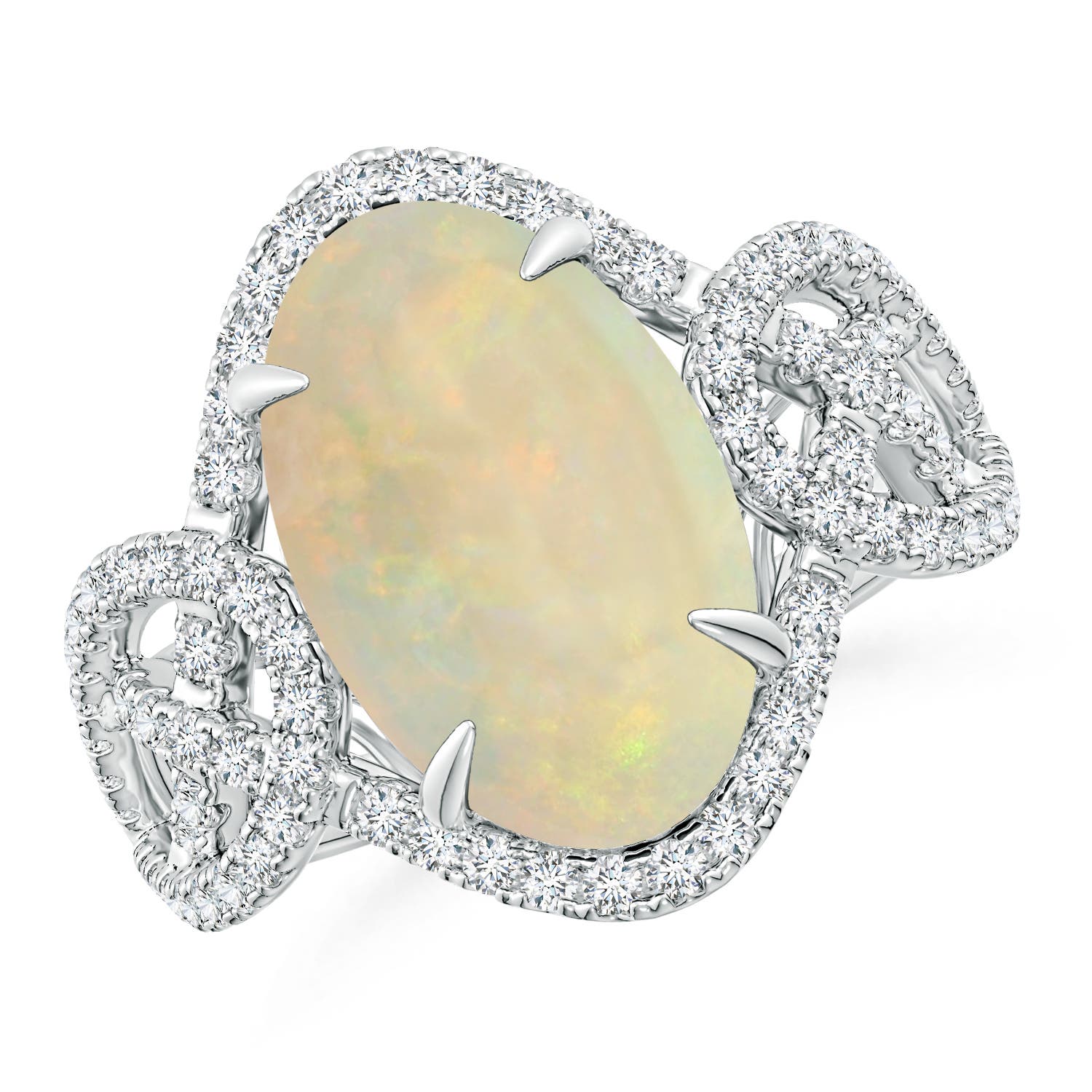 14.05x10.00x4.30mm AAA GIA Certified Claw-Set Oval Opal Criss-Cross Shank Ring in 18CT White Gold