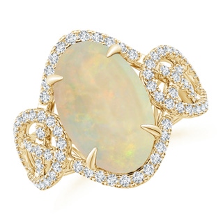 14.05x10.00x4.30mm AAA GIA Certified Claw-Set Oval Opal Criss-Cross Shank Ring in 18K Yellow Gold