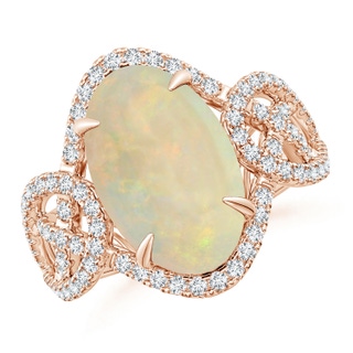 14.05x10.00x4.30mm AAA GIA Certified Claw-Set Oval Opal Criss-Cross Shank Ring in 9K Rose Gold