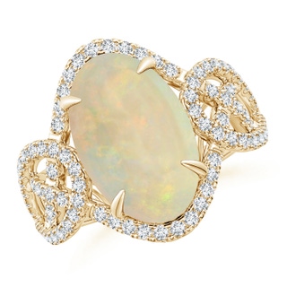 14.05x10.00x4.30mm AAA GIA Certified Claw-Set Oval Opal Criss-Cross Shank Ring in 9K Yellow Gold