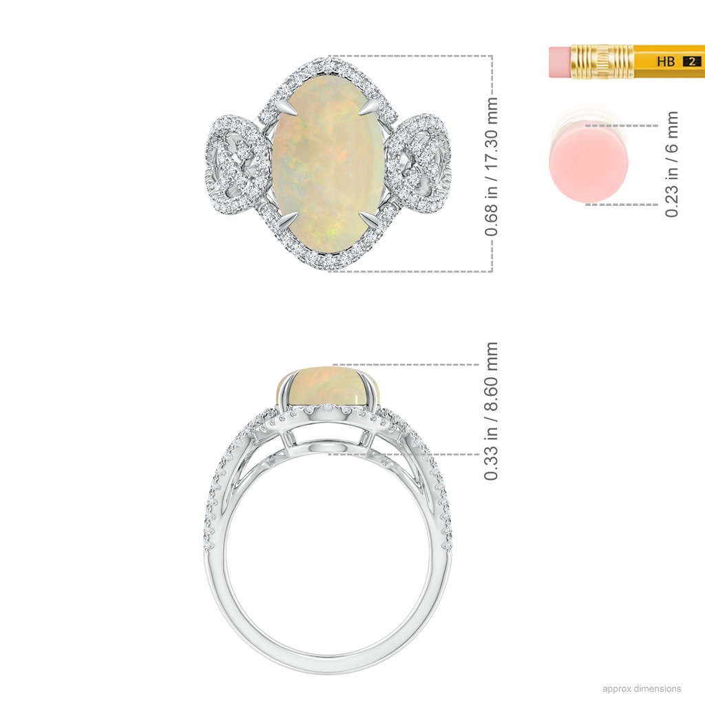 14.05x10.00x4.30mm AAA GIA Certified Claw-Set Oval Opal Criss-Cross Shank Ring in White Gold ruler
