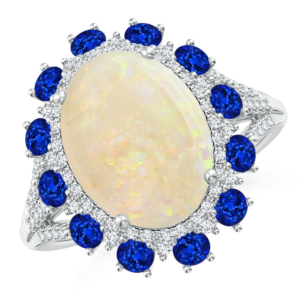 13.86x10.16x4.37mm AAAA GIA Certified Oval Opal Ring with Sapphire & Diamond Halo in 18K White Gold